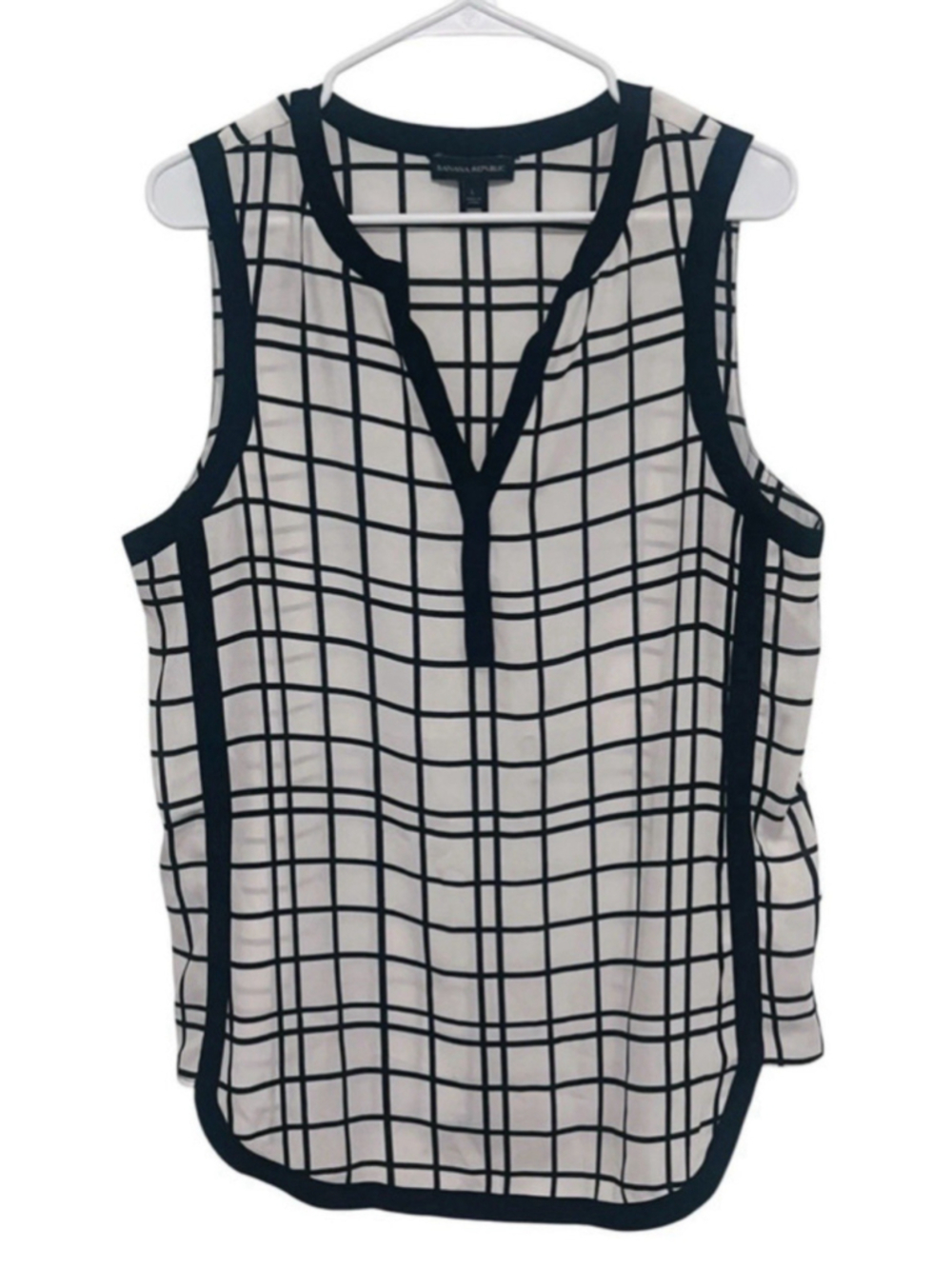 Banana Republic Black White Windowpane Sleeveless Top Women’s Medium Blouse